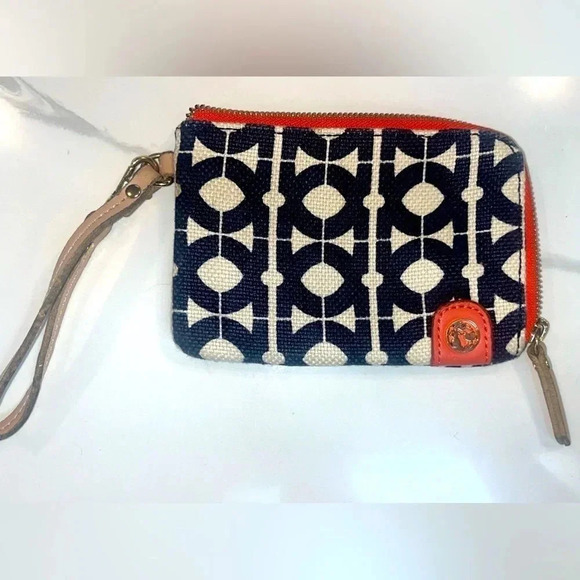 Spartina 449 Callahan Linen Wristlet Wallet Ivory Navy Orange Accent Classic - Picture 1 of 9